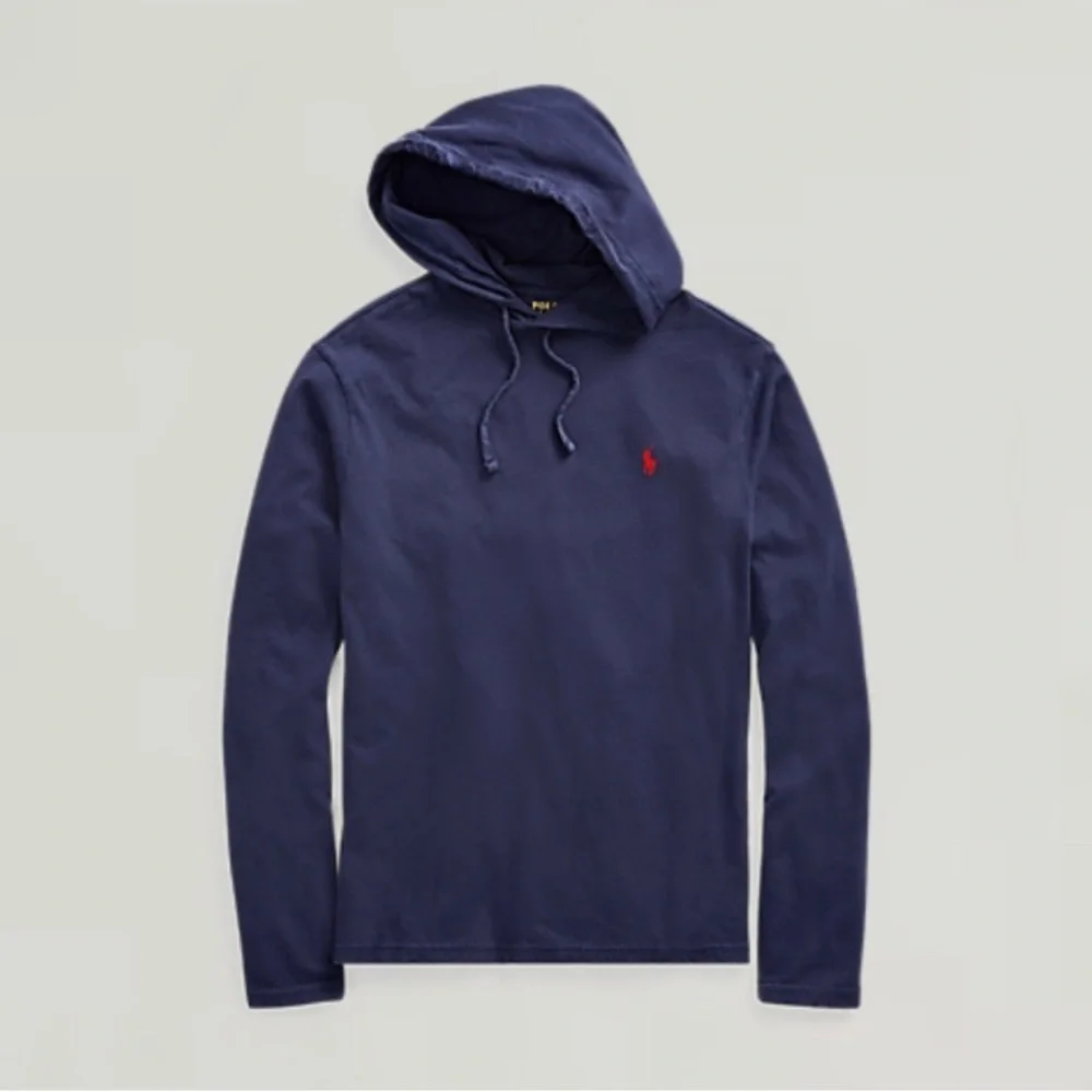 Polo Ralph Lauren Hooded Long Sleeve Navy T-Shirt Embroidered Logo Size XL